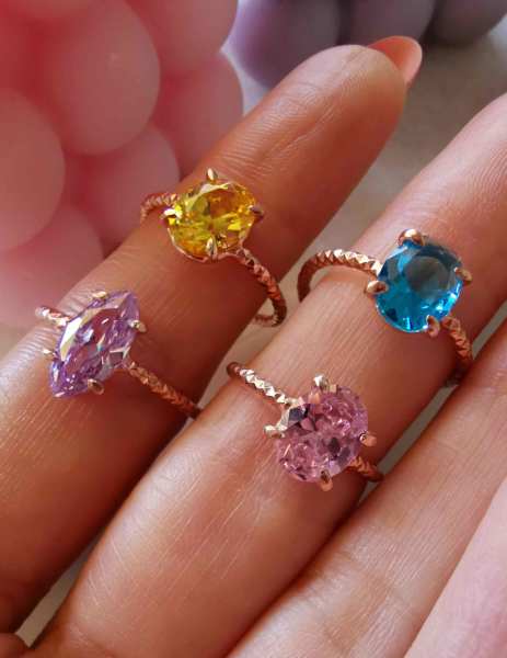 Pembe Zirkon Taşlı El Yapımı Ayarlanabilir Yüzük