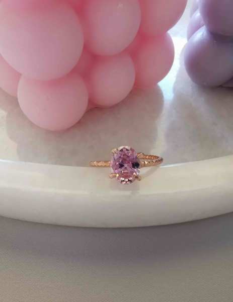 Pembe Zirkon Taşlı El Yapımı Ayarlanabilir Yüzük