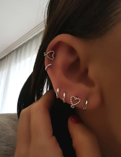 925 Ayar Gümüş Kalp Halka Tragus Piercing-Çapı 7,5  mm