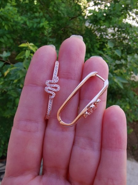 Taşlı U Yılan Halka Küpe-İthal ÇİFT