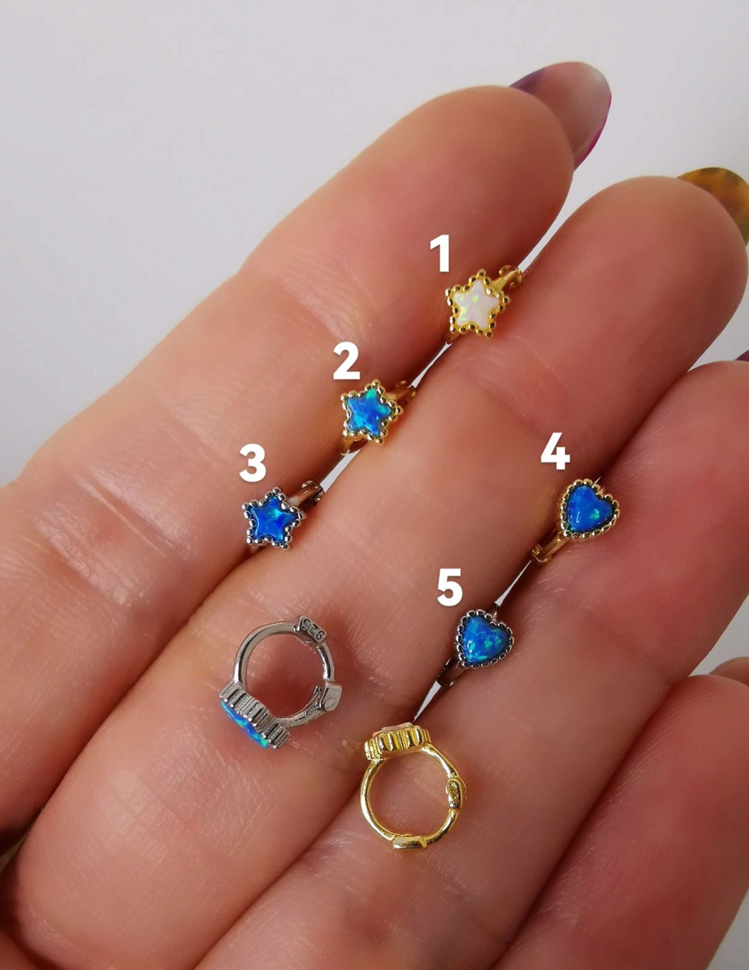 925 Ayar Gümüş Opal Halka Tragus Piercingleri-Çapı 6 mm