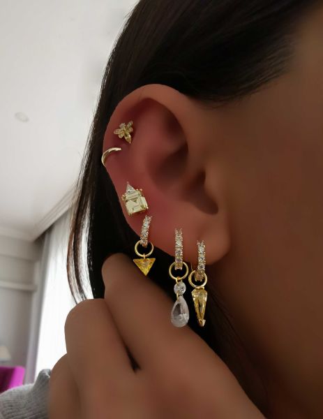 Kristal Sarı Üçgen Küpe Charm