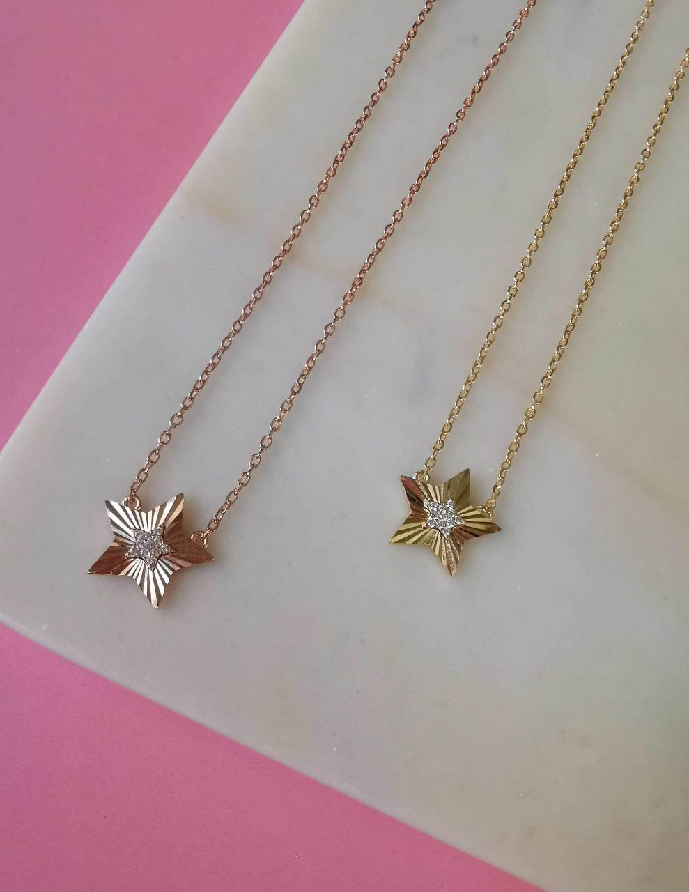 Tek Ortası Taşlı Yıldız Kolye-İthal