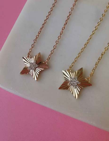 Tek Ortası Taşlı Yıldız Kolye-İthal