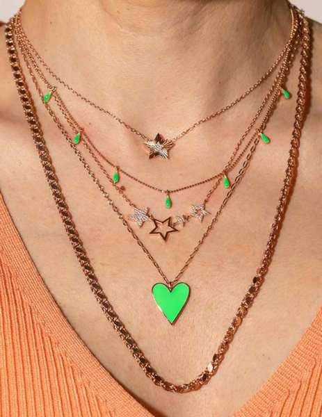 Tek Ortası Taşlı Yıldız Kolye-İthal