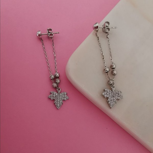 Zincir Silver Yaprak Küpe ÇİFT