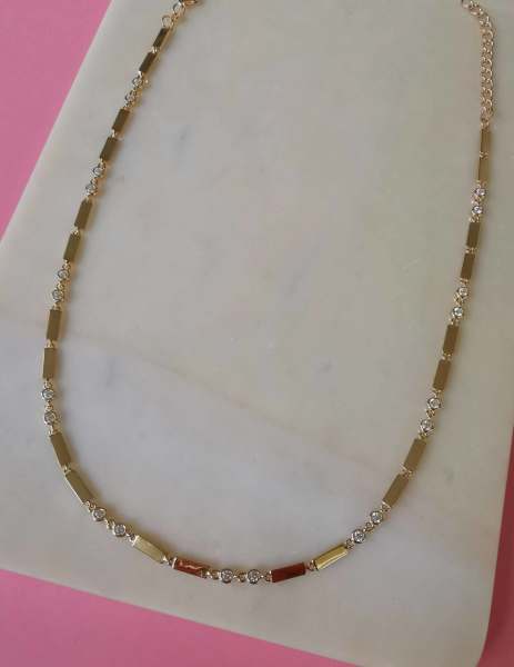 Çubuklu Taşlı Gold Kolye-İthal