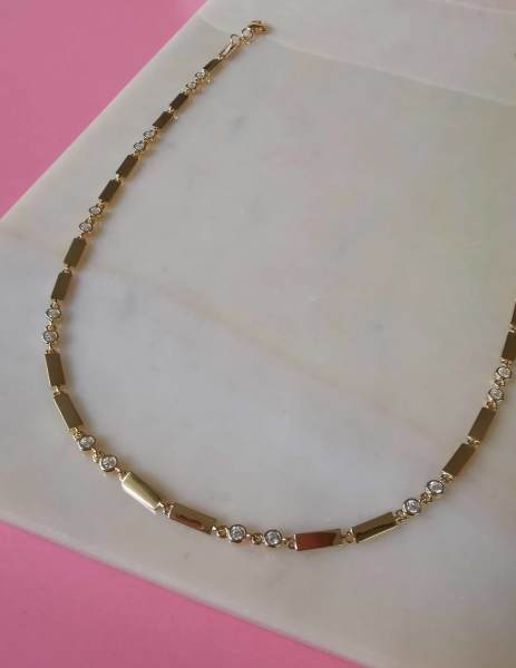 Çubuklu Taşlı Gold Kolye-İthal