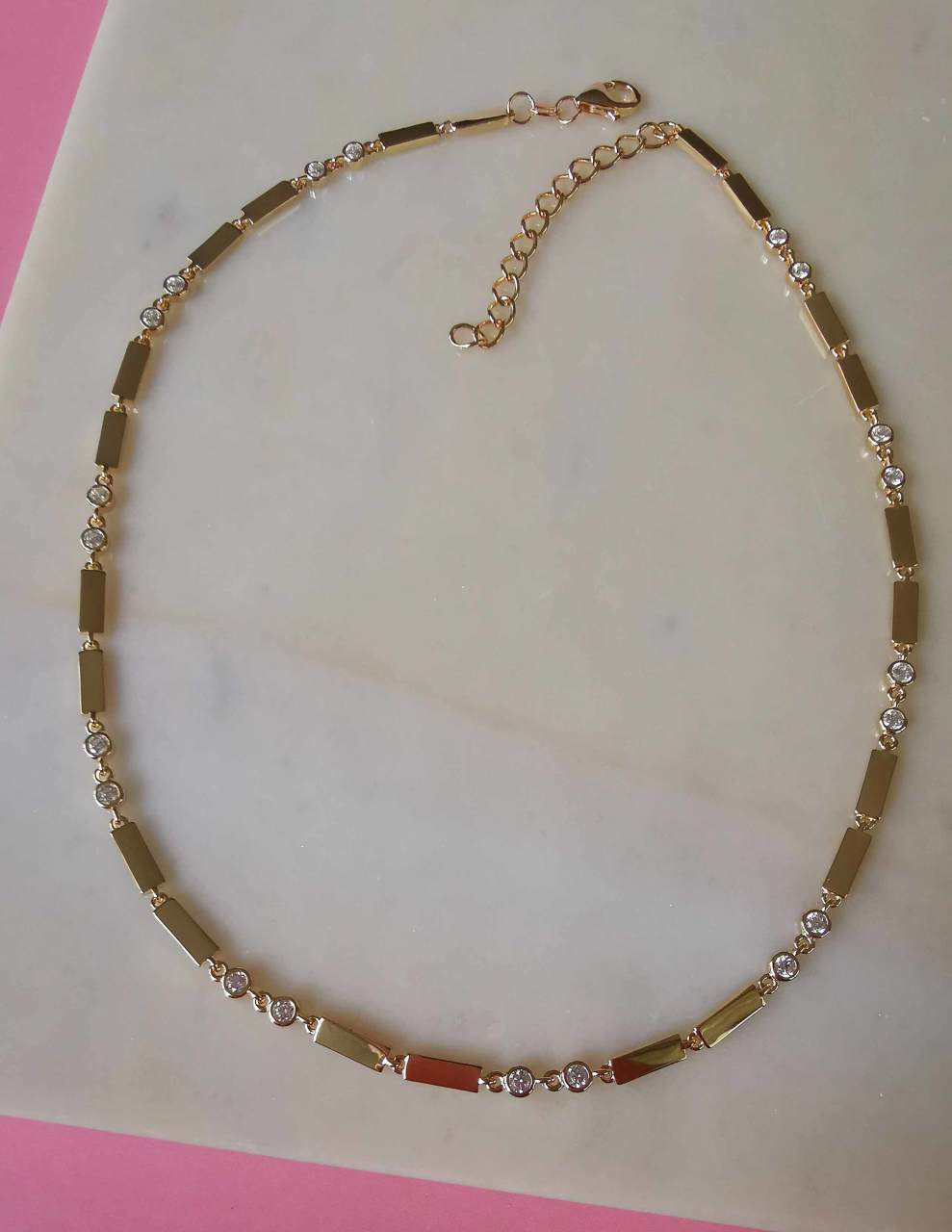 Çubuklu Taşlı Gold Kolye-İthal