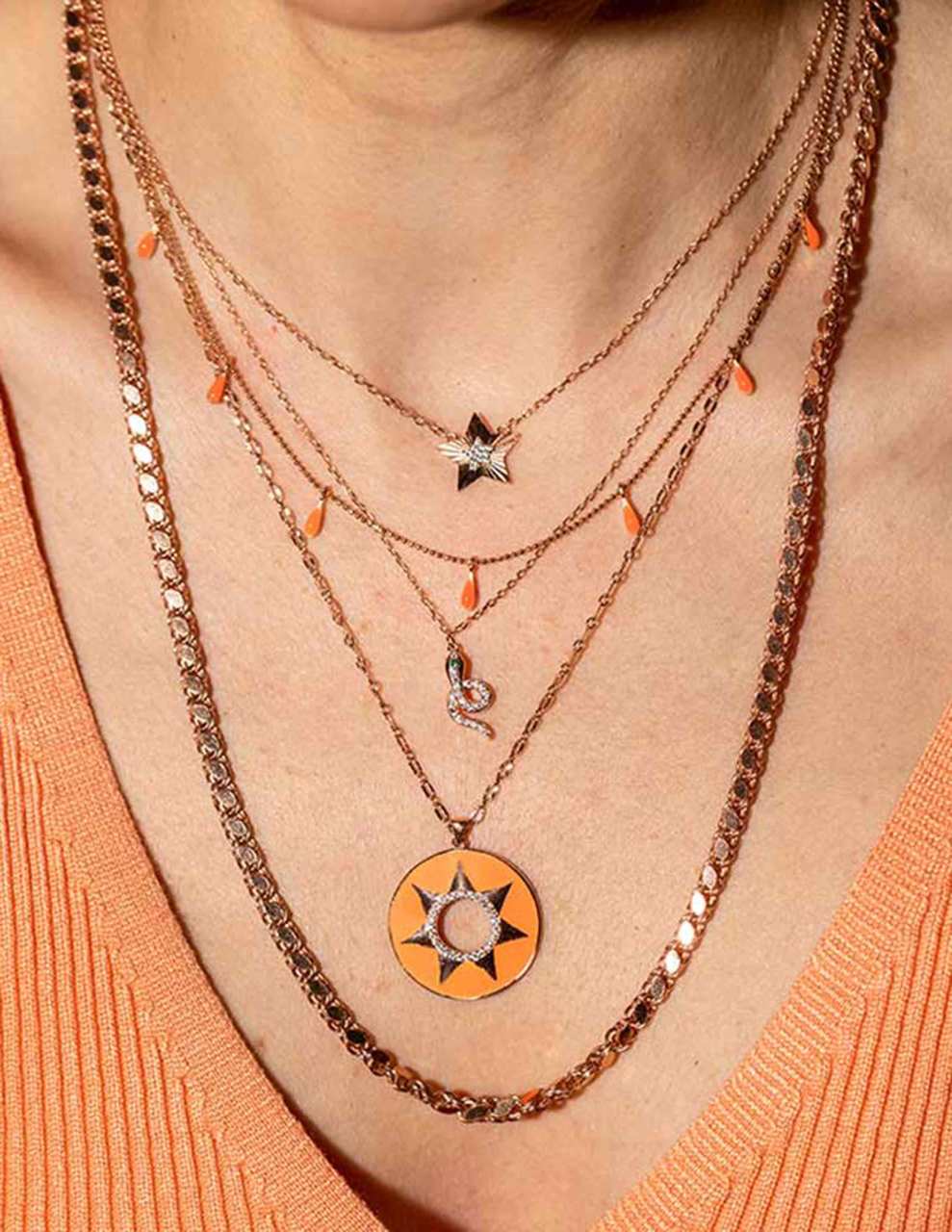 Neon Turuncu Mineli Damla Kolye