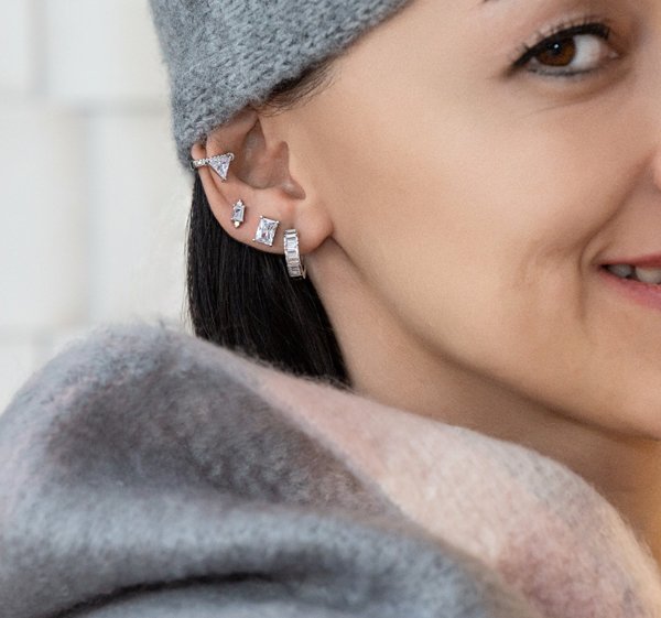 Silver Baget Halka Küpe-TEK