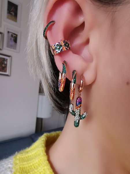 Rainbow Kaktüs Halka Küpe ÇİFT