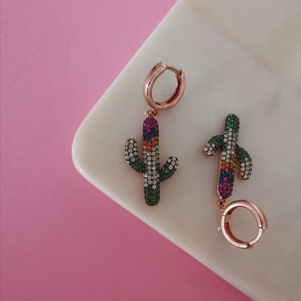 Rainbow Kaktüs Halka Küpe ÇİFT