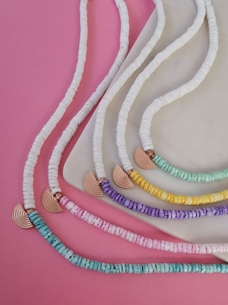 Pembe Doğaltaş Yelpaze Kolye