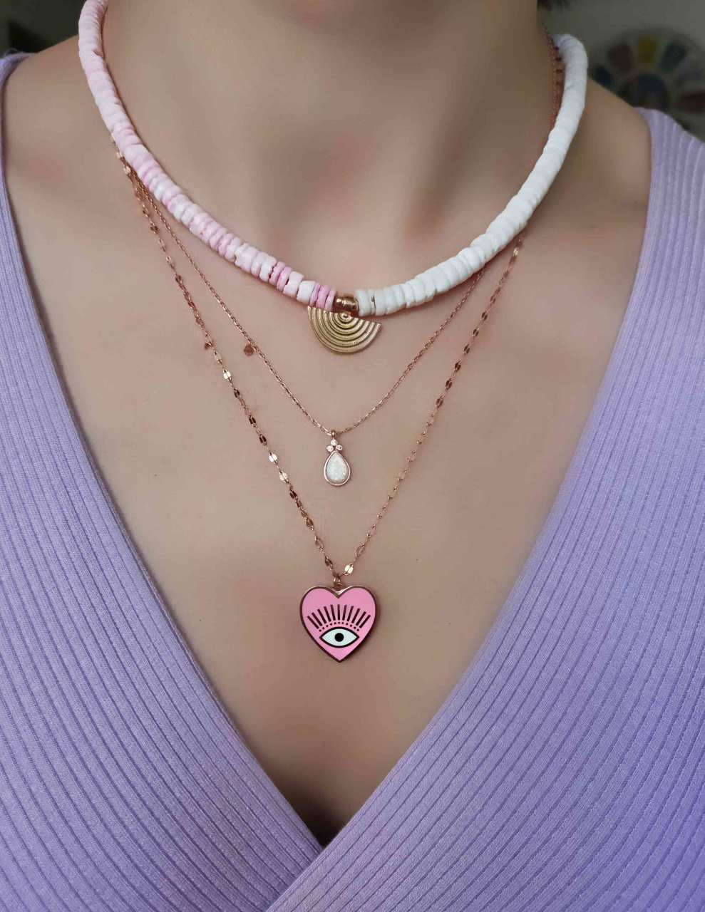 Pembe Doğaltaş Yelpaze Kolye