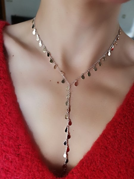 Silver Altın Pullu Y Kolye-İthal