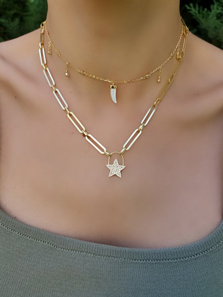 Sedef Fildişi Uçlu Choker Kolye-İthal