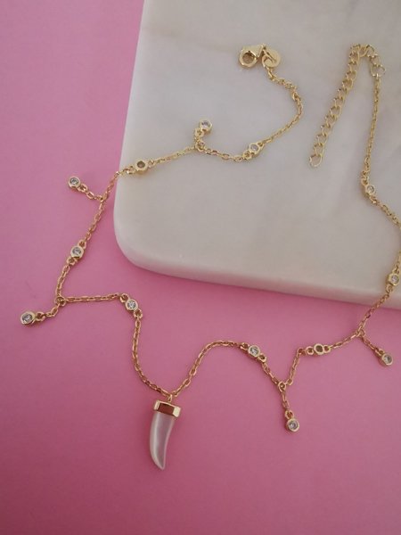 Sedef Fildişi Uçlu Choker Kolye-İthal