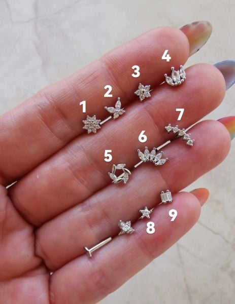 925 Ayar Gümüş Arkası Düz Kıkırdak ve Tragus Piercingleri