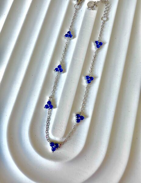 Yedili Safir Renkli Üç Taşlı İthal Bileklik