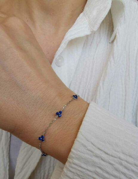 Yedili Safir Renkli Üç Taşlı İthal Bileklik