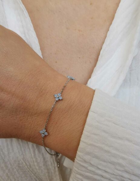 Üçlü Mavi Opal Taşlı Yonca Bileklik