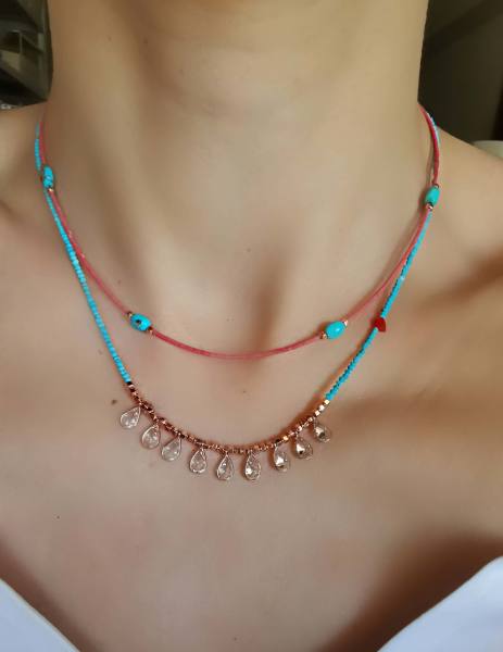 Turkuaz Detaylı Mercan Tasarım Kolye