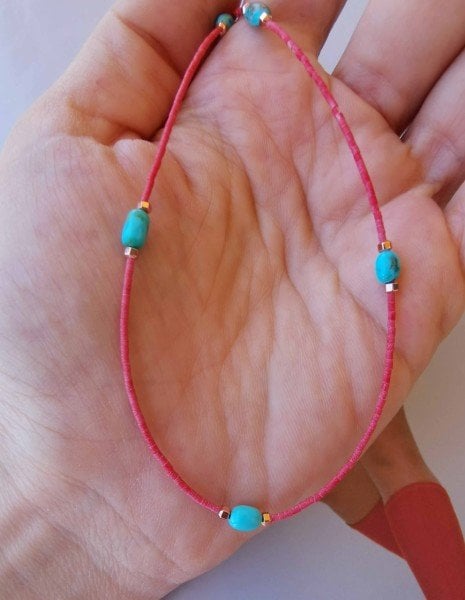 Turkuaz Detaylı Mercan Tasarım Kolye