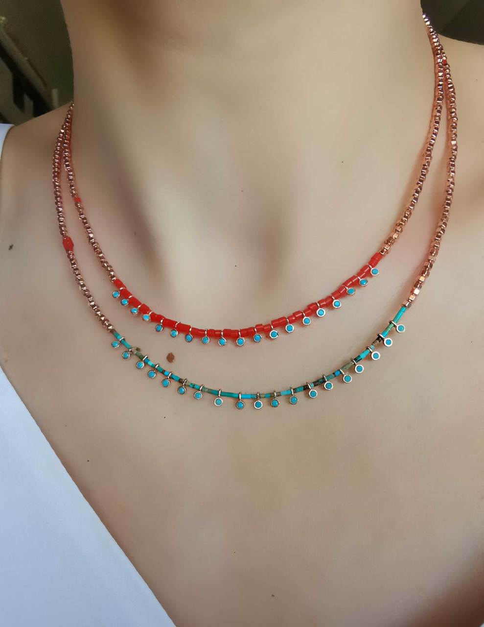 Mercan Turkuaz Detaylı Tasarım Kolye