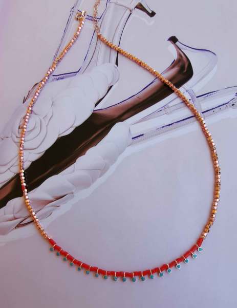 Mercan Turkuaz Detaylı Tasarım Kolye