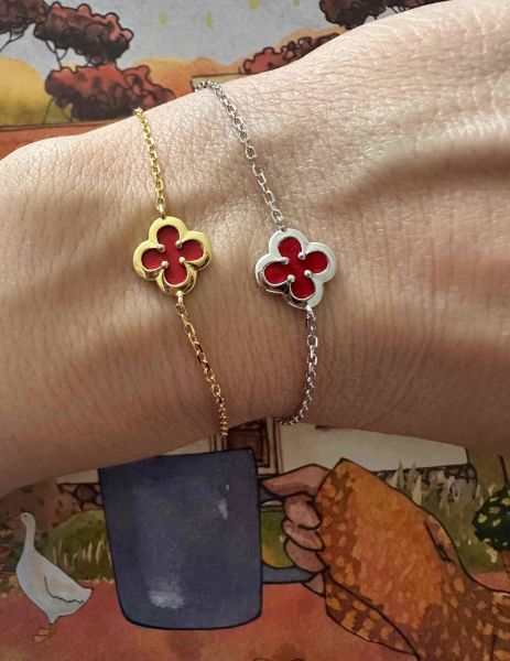 Mercan Taşlı Tek Yonca Bileklik İthal