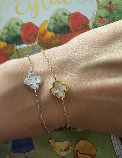 Sedef Taşlı Tek Yonca Bileklik-İthal