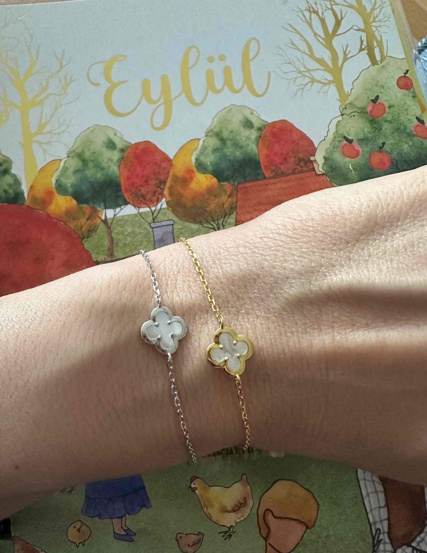 Sedef Taşlı Tek Yonca Bileklik-İthal