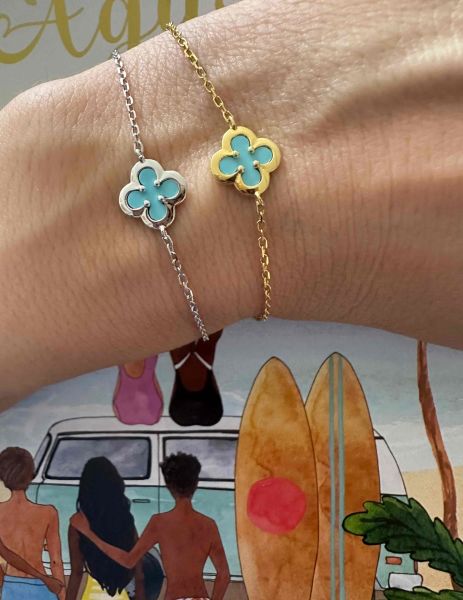 Turkuaz Taşlı Tek Yonca Bileklik-İthal