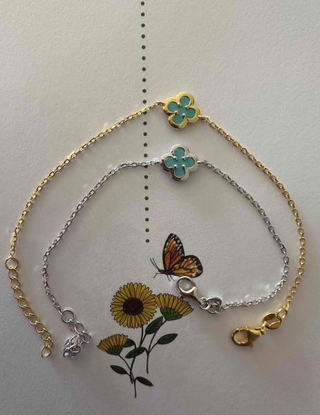 Turkuaz Taşlı Tek Yonca Bileklik-İthal