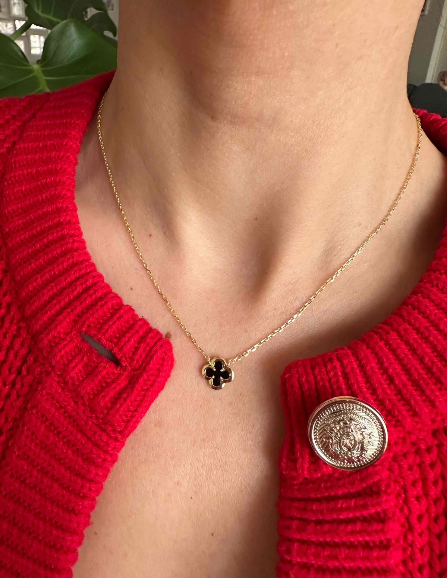 Oniks Taşlı Yonca Kolye-İthal