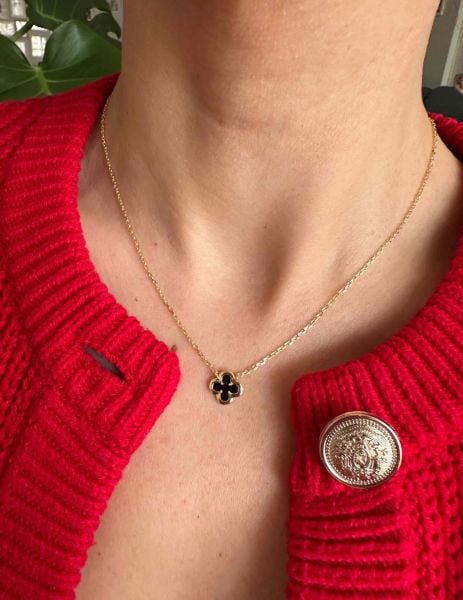 Oniks Taşlı Yonca Kolye-İthal