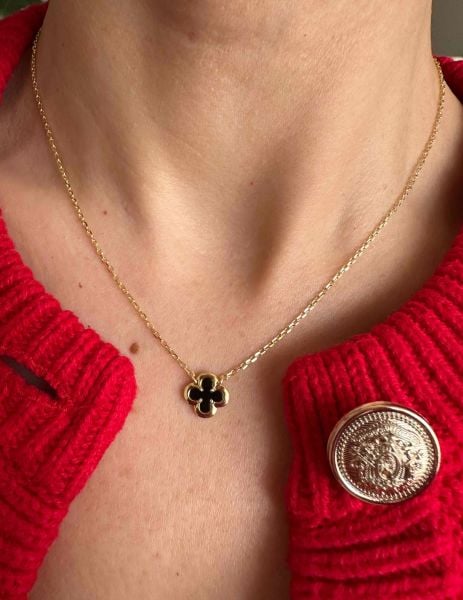 Oniks Taşlı Yonca Kolye-İthal