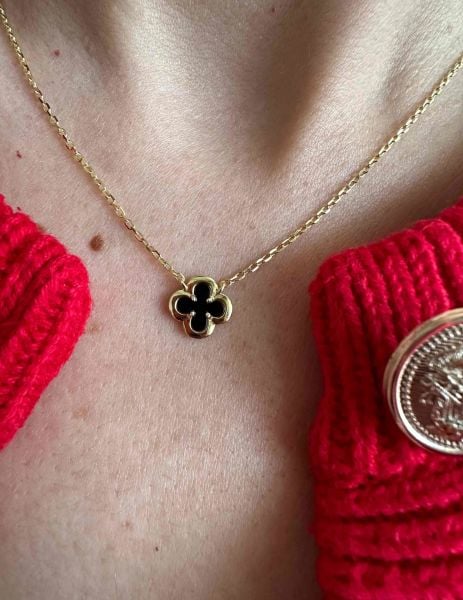 Oniks Taşlı Yonca Kolye-İthal