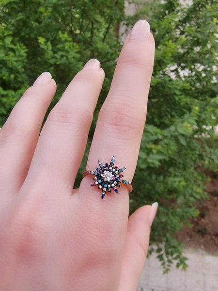 Rainbow Taşlı Kutup Yıldızı Yüzük