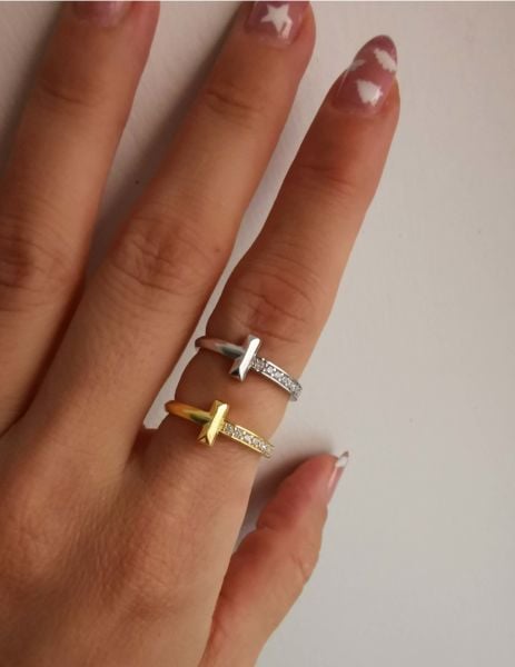 Tify Yarısı Taşlı İthal Yüzük