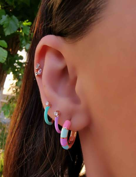 Pastel Mineli Halka Küpe-TEK