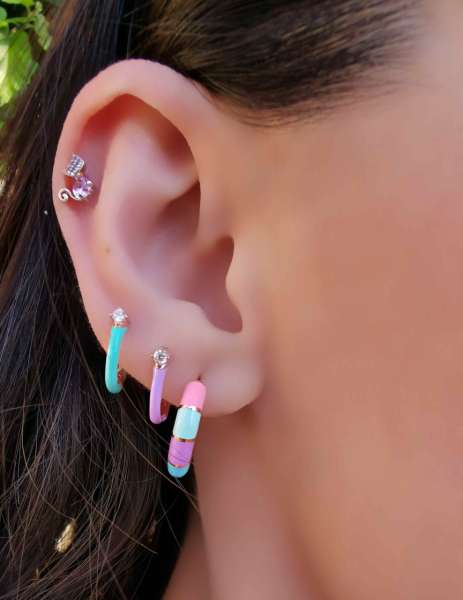 Pastel Mineli Halka Küpe-TEK