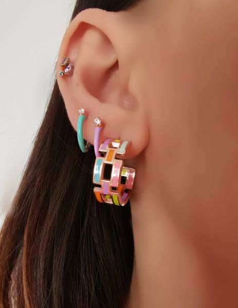 Pastel Mineli Halka Küpe-TEK