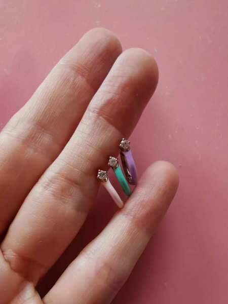 Pastel Mineli Halka Küpe-TEK