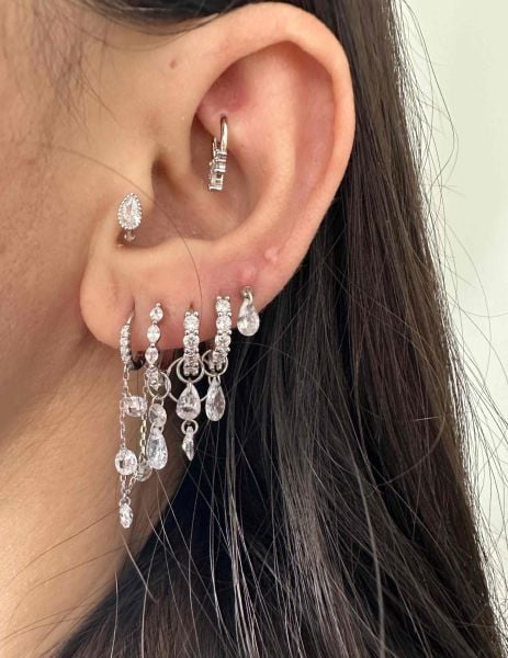 Serina Kristal Taşlı İthal Halka Küpe-TEK