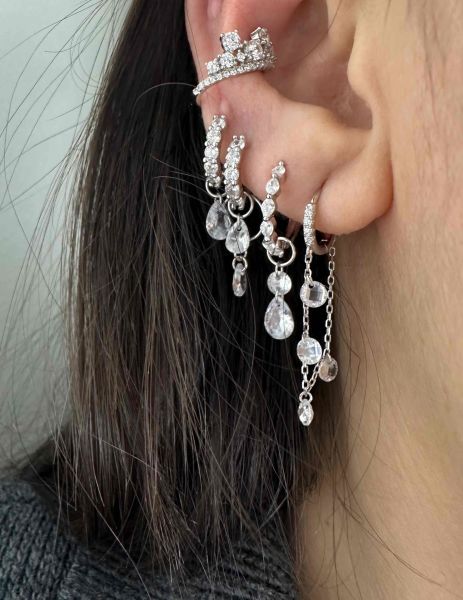 Serina Kristal Taşlı İthal Halka Küpe-TEK