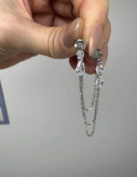 Serina Kristal Taşlı İkili İthal Küpe - TEK