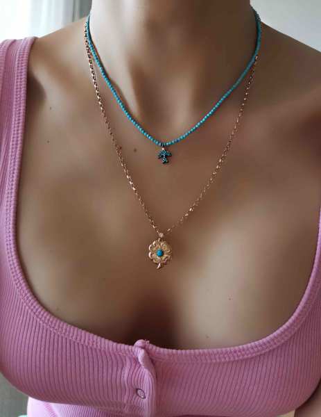 Kuş Detaylı Turkuaz Kolye