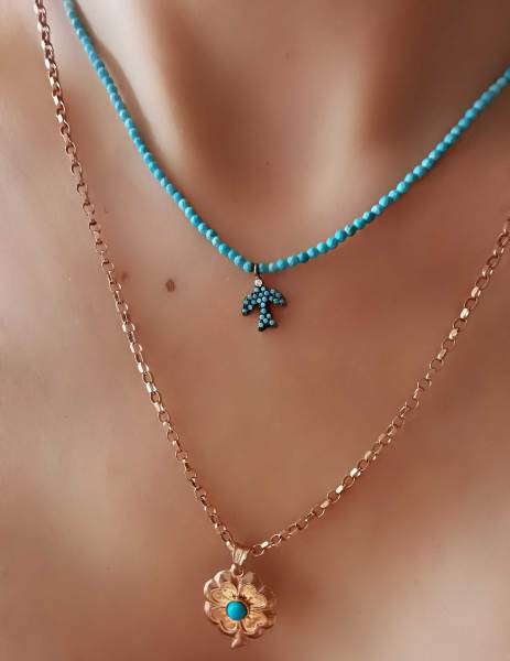 Kuş Detaylı Turkuaz Kolye